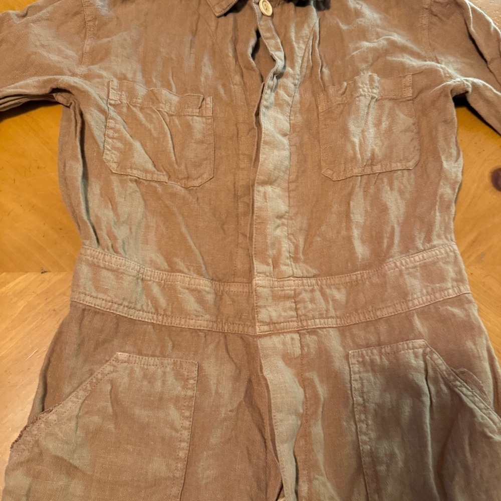 MATE the Label Long Sleeve Linen Jumpsuit Boilersuit Light Brown Sz XS Relaxed - Picture 10 of 16